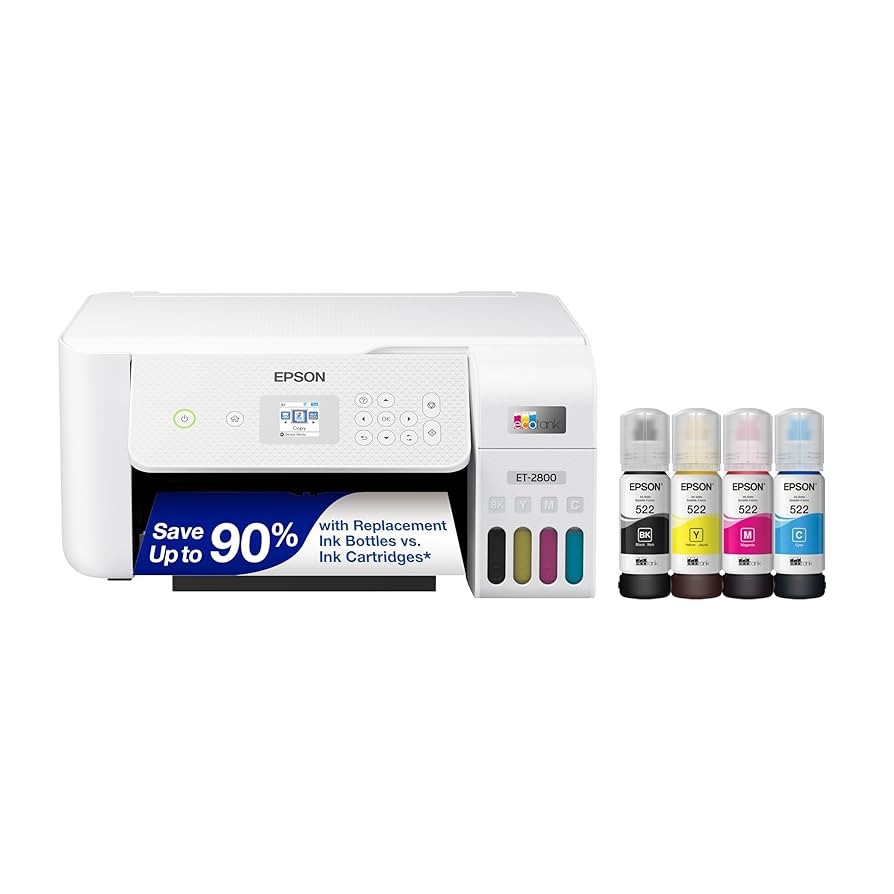 Epson EcoTank ET-2800 Wireless Color All-in-One Cartridge-Free Supertank Printer with Scan and Co... | Amazon (US)