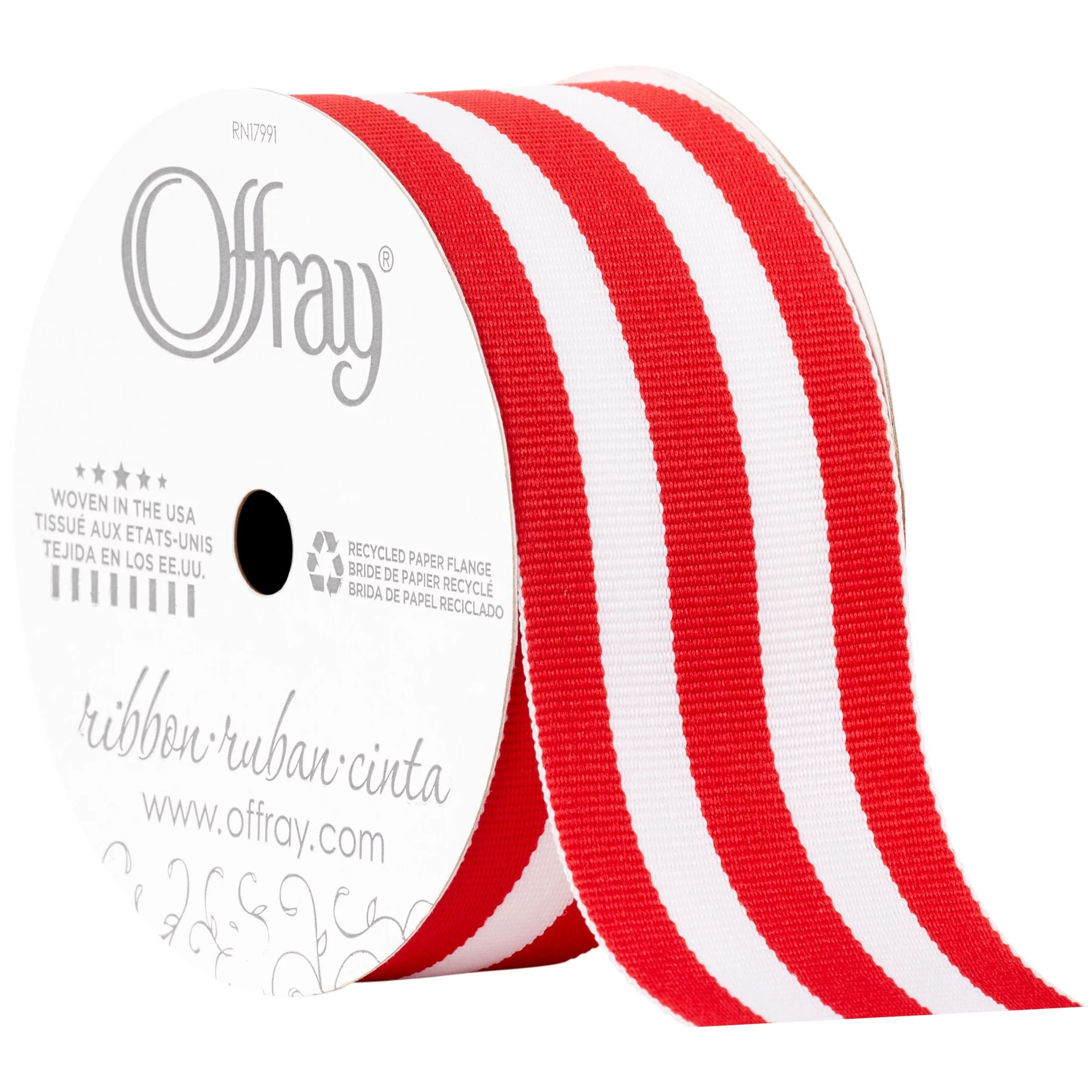 Offray Ribbon, Red and White Stripes 1 1/2 inch Grosgrain Polyester Ribbon, 9 feet, 1 Each | Walmart (US)
