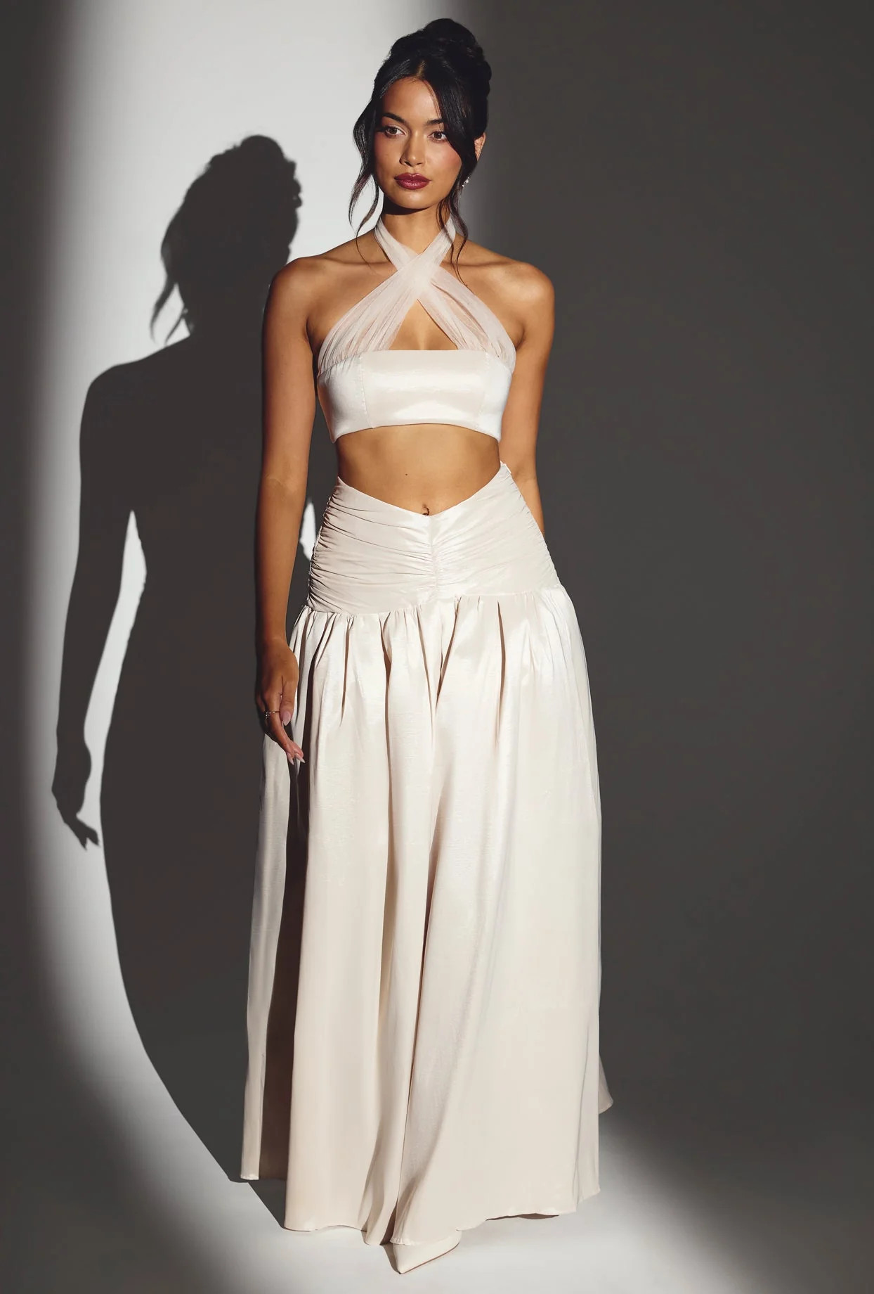 Woven Twill Voluminous Maxi Skirt in Ivory | Oh Polly