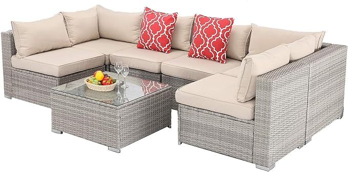 Furnimy 7 PCS Outdoor Patio Furniture Set Cushioned Sectional Conversation Sofa Set Rattan Wicker... | Amazon (US)
