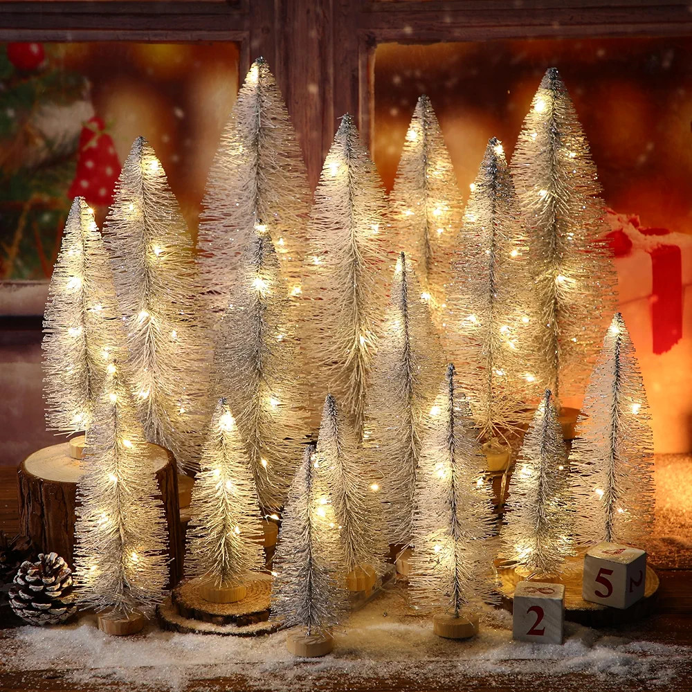 16 Pcs Artificial Mini Christmas Trees with String Lights 5.9-11.8 Inch Small Bottle Brush Trees ... | Amazon (US)
