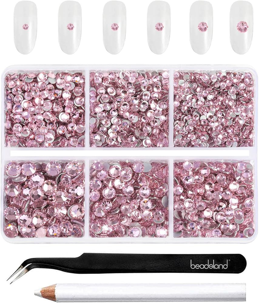 Beadsland 4300pcs Flatback Rhinestones,Pink Rhinestones Nail Gems Round Crystal Rhinestones for C... | Amazon (US)