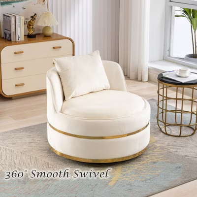 360° Swivel Velvet Accent Chair, Comfortable Barrel Chair Lounge Chair for Living Room, Bedroom or Office, Beige – ModernLuxe | Target