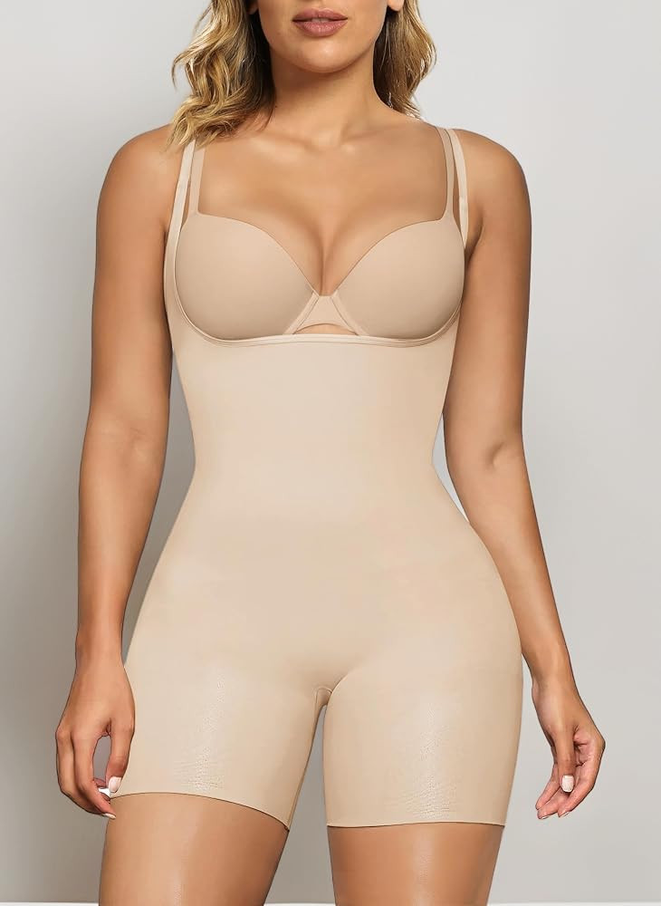 SHAPERX Women's Shaping Bodysuits Open Bust Tummy Control Body Shaper Mid-Thigh Bodysuit Shorts S... | Amazon (UK)