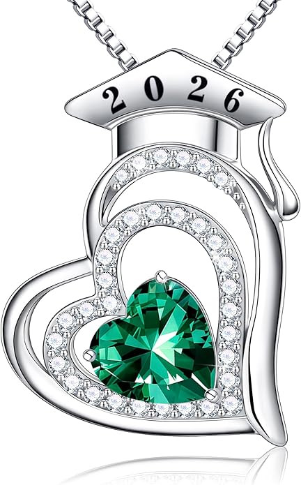 Graduation Gift for Her 2026 - S925 Sterling Silver Class of 2026 Graduation Cap Heart Birthstone... | Amazon (US)