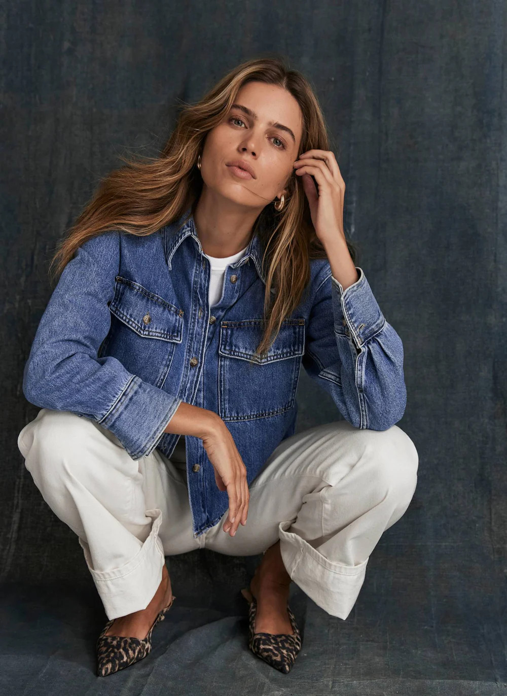 Indigo Cropped Denim Shirt | Mint Velvet