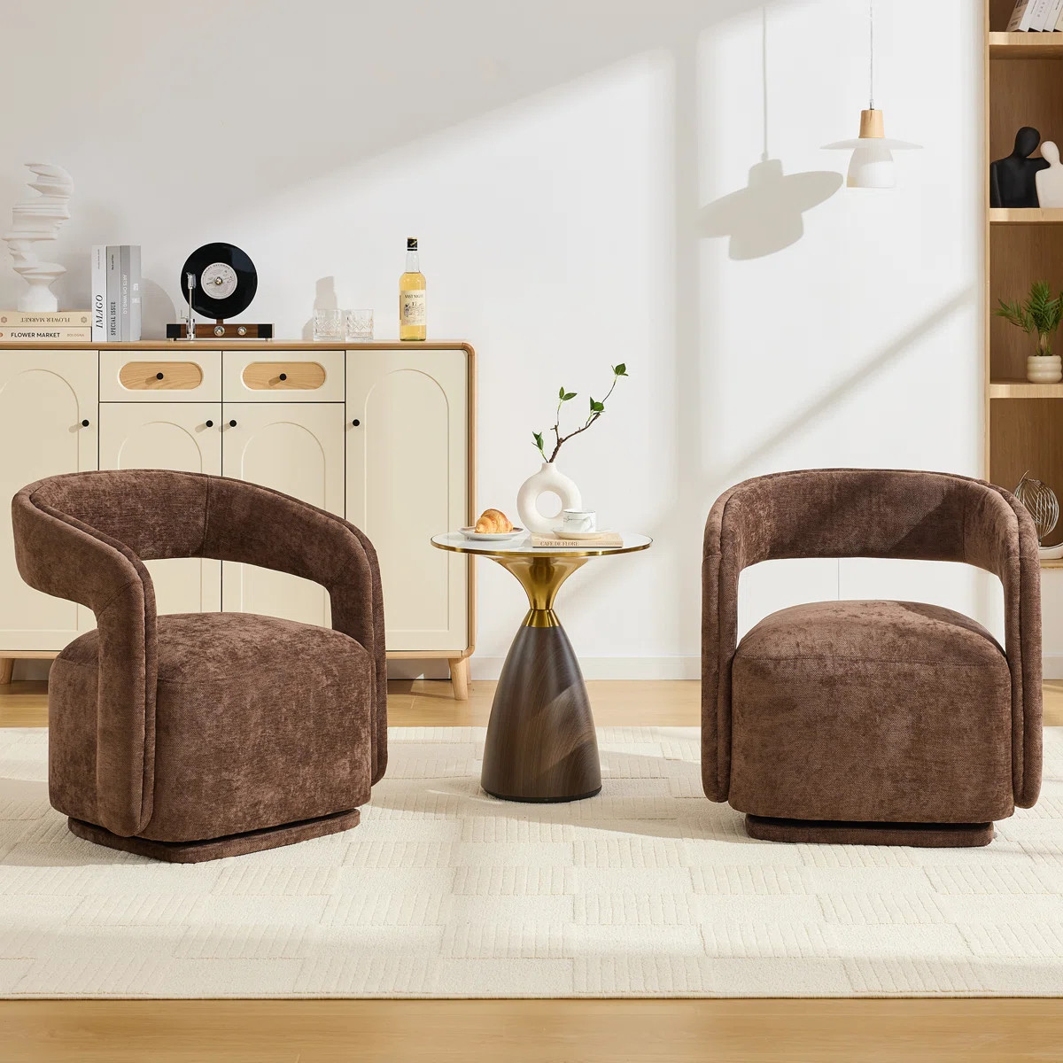 Set Of 2 Chenille Fabric 360° Swivel Accent Armchair, Upholstered Barrel Leisure Chair With Open... | Wayfair North America