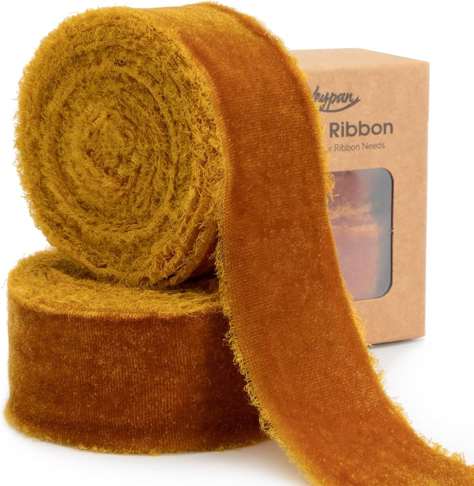 Burnt Orange Velvet Ribbon 1-1/2 Inch x 6 Yd Handmade Frayed Vintage Ribbons for Christmas Tree H... | Amazon (US)