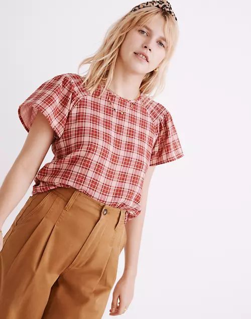 Flannel Smocked-Shoulder Top in Plaid | Madewell