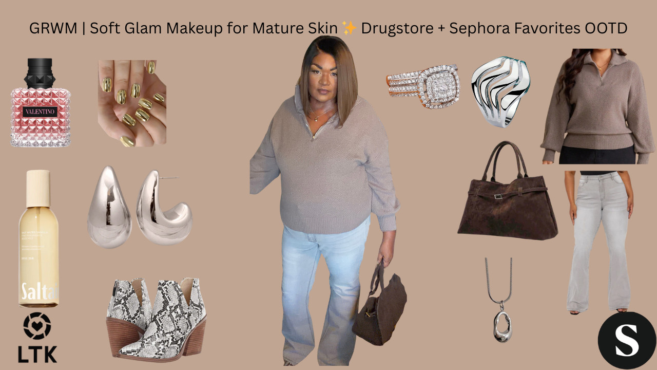 GRWM | Soft Glam Makeup for Mature Skin ✨ Drugstore + Sephora Favorites OOTD

Get ready with me using soft glam makeup perfect for mature skin, paired with a chic, comfortable outfit and timeless accessories. Mixing affordable drugstore finds with luxury favorites for an effortless, put-together look that feels good and looks polished.


✨ Shop my full GRWM look, outfit, beauty & fragrance favorites ➡️ All items are linked in my ShopMy and LTK for easy shopping!


ShopMy:
https://shopmy.us/shop/collections/3738666


LTK:

Unice Bob Wig Link:
https://tidd.ly/4aXPMvn

Tall Audrey Booty Lifting Stretch Flare Jeans – Grey Flattering stretch flare jeans designed to sculpt and lift while offering comfort and a sleek tall fit.
Elaquor Plus Size Casual Minimalist Half Zip Knit Sweater A relaxed, minimalist knit sweater with a half-zip design—perfect for cozy, elevated everyday wear.
VV MEI JIA ER Short Square Press-On Nails (24pcs) Easy-to-apply press-on nails with a clean square shape for a quick, polished manicure at home.
Retro Style Minimalist Large Capacity Tote Bag A structured, multifunctional tote with a high-end minimalist look and roomy interior for daily essentials.
Pointed Toe Ankle Boots Sock Booties – Faux Suede Kitten Heel Sleek sock-style ankle boots with a pointed toe and kitten heel for comfortable, winter-ready elegance.
Stainless Steel Large Water Drop Earrings Bold yet minimalist water-drop earrings that add instant sophistication to any outfit.
Minimalist Hollow Water Drop Titanium Steel Necklace A versatile statement necklace with a hollow water-drop design—modern, elegant, and easy to layer.
925 Silver Plated Wavy Smooth Ring (Sizes 7–10) A sculptural wavy ring with a smooth finish for understated, everyday glamour.
Cubic Zirconia Ring Set (2pcs) Glamorous CZ rings that add sparkle and elevate both casual and dressy looks.
Saltair – Salt Water Vanilla Body Mist A warm, beachy vanilla body mist with soft salty notes—perfect for layering and everyday wear.
Unice Bob Wig A sleek, low-maintenance bob wig that frames the face beautifully and completes a 

 #LTKootd #LTKOver40 #LTKPlusSize