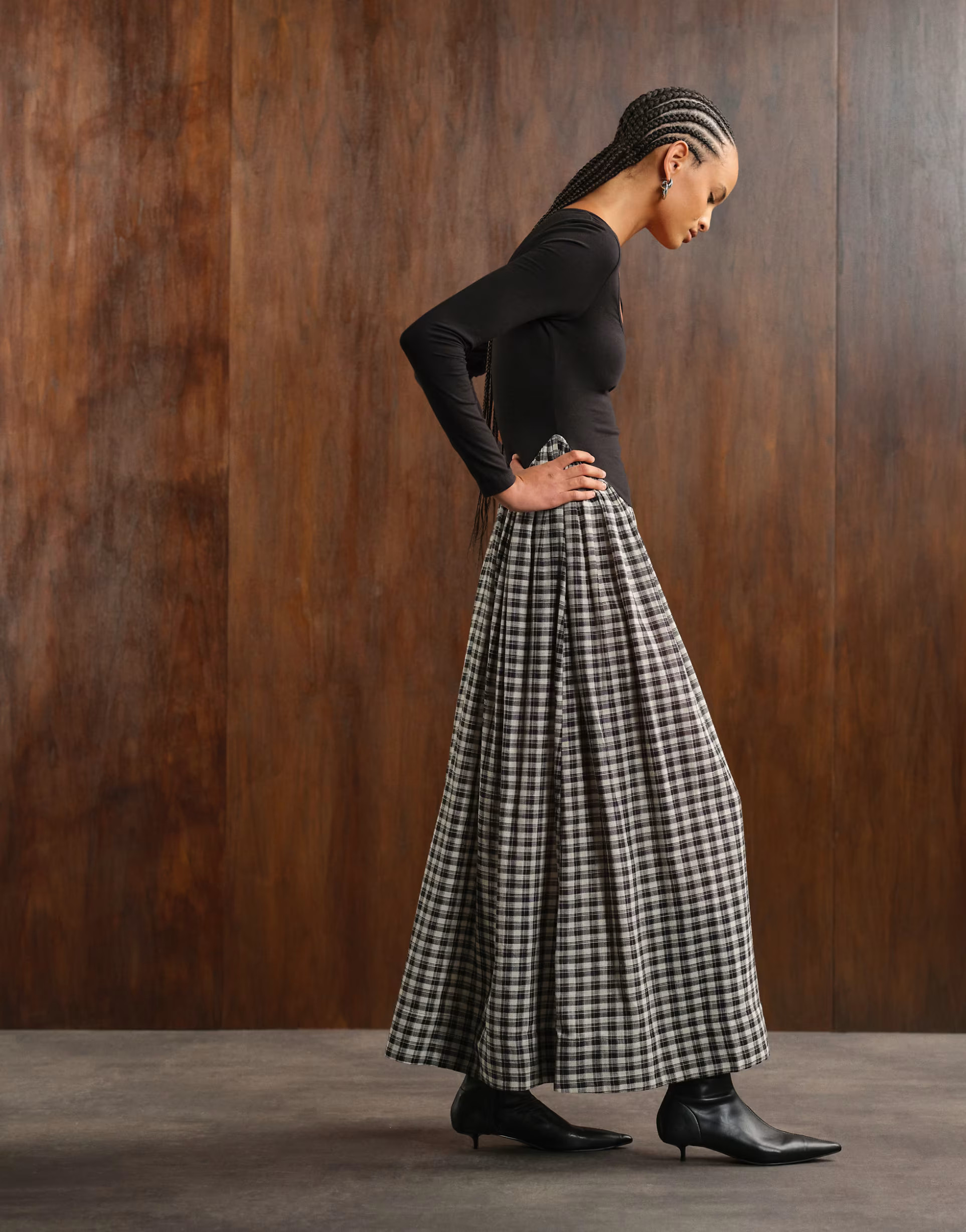 ASOS DESIGN scoop neck long sleeve hybrid maxi dress in mono plaid | ASOS | ASOS (Global)