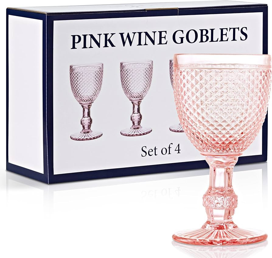 Pink Goblets, Set of 4 Colored Glassware, Pink Wine Glasses, Vintage wine Glasses Colored wine gl... | Amazon (US)