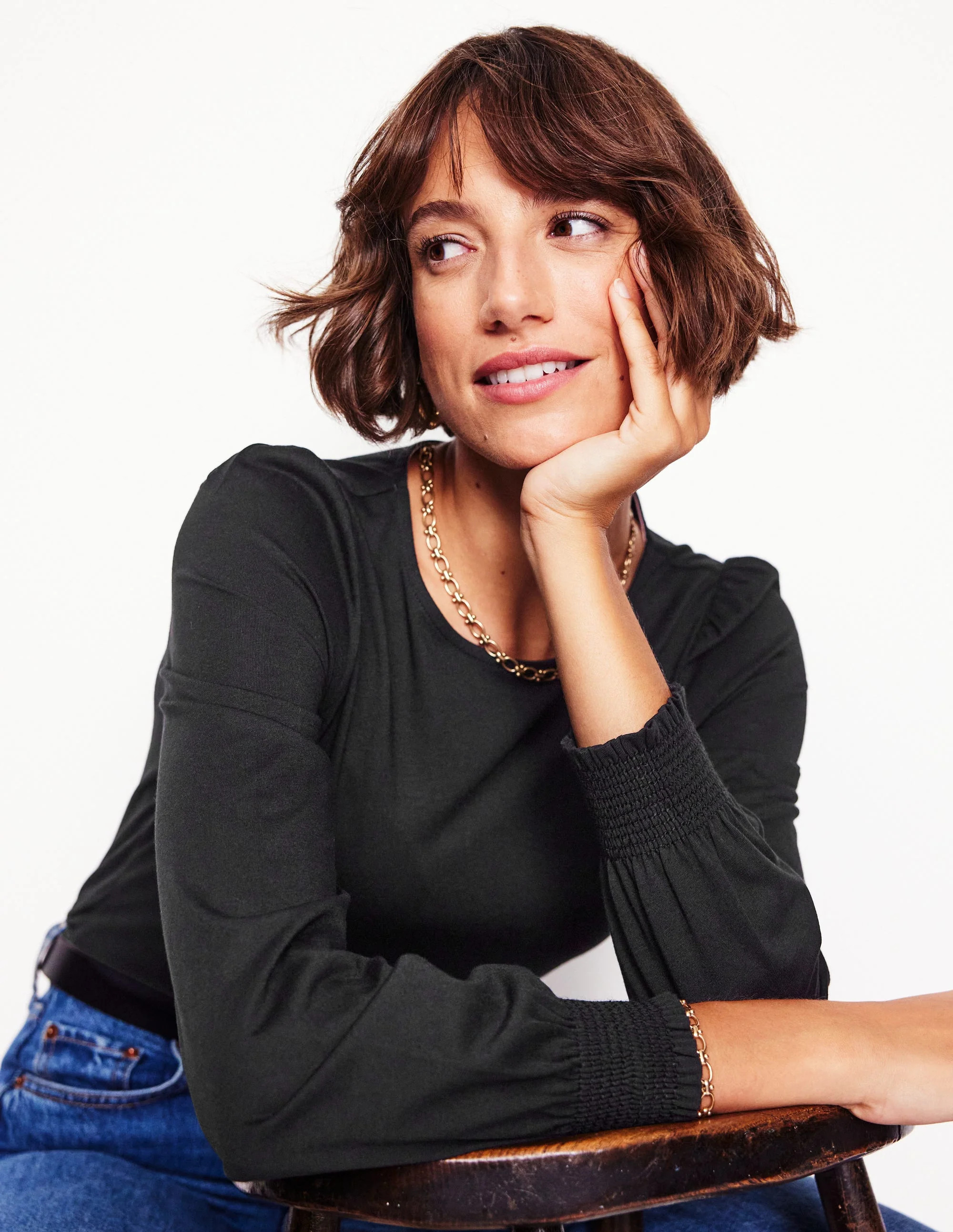 Smocked Cuff Supersoft Top-Black | Boden (US)