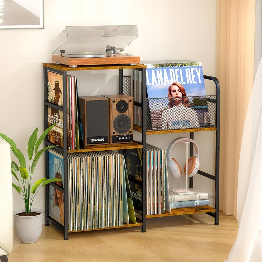 ThreeHio Record Player Stand, Turntable Stand with Vinyl Storage Holds up to 300+ Albums, Storage... | Amazon (US)