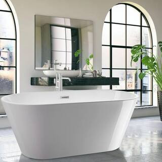 Vanity Art Domme 54 in. Acrylic Flatbottom Freestanding Non-Slip Bathtub in White VA6815-NXSW - T... | The Home Depot