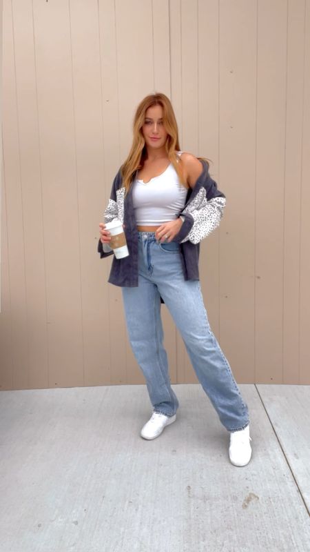 90s Baggy Jeans - White Sneakers - Shacket perfect fall outfit/winter outfit. 
I sized up one in the top for the oversized look. Jeans are TTS ✊🏼

#LTKunder50 #LTKSeasonal #LTKCyberweek
