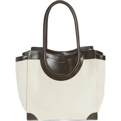 STAUD Maude Canvas & Leather Tote Bag in Natural/Espresso at Nordstrom | Nordstrom
