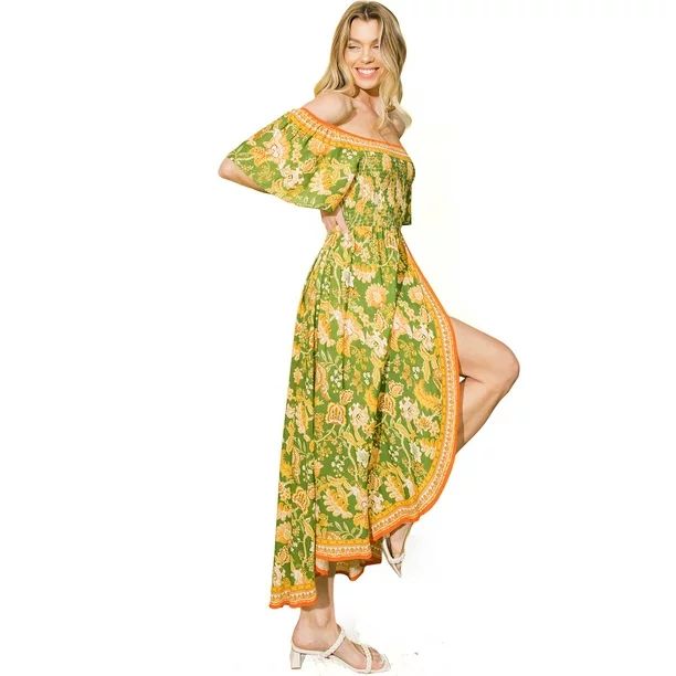 Flying Tomato Women's Bohemian Tropical Floral Off Shoulder Dress | Walmart (US)