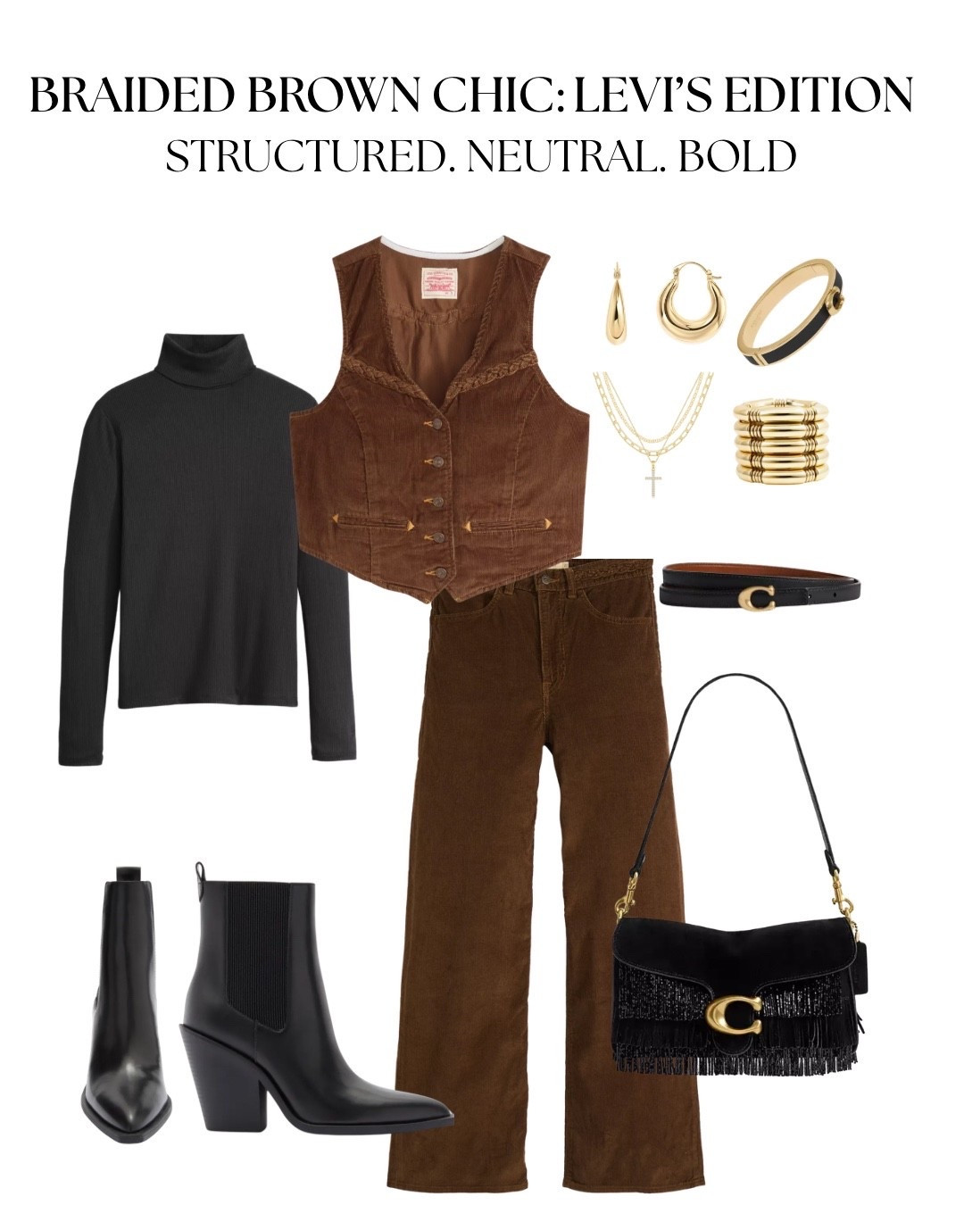 Braided Brown Chic: Levi’s Edition 

Levi’s braided denim outfit, Brown braided jeans Levi’s, Levi’s ribcage wide leg pants, Brown vest outfit, neutral outfit inspo, Levi’s brown denim set, Casual chic outfit, Wide leg jeans outfit inspo, Black ankle boots outfit, vest styling ideas, Neutral winter fashion, Levi’s outfit ideas, Brown aesthetic, Coach 

#LTKBeauty #LTKootd #LTKgrwm