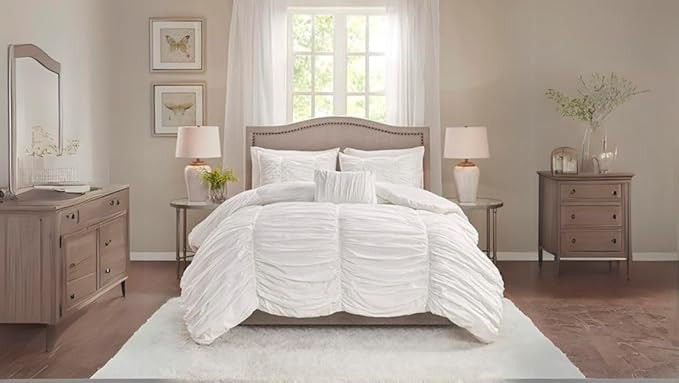 BedDecor 3 Piece Ruched Pattern Duvet Set with Zipper & Corner Ties 100% Egyptian Cotton 500 Thre... | Amazon (US)