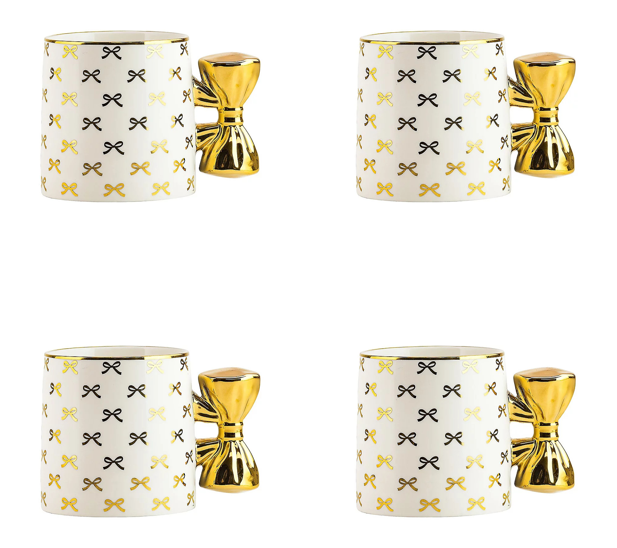 10 Strawberry Street Set of 4 Gold Bow Mugs | QVC