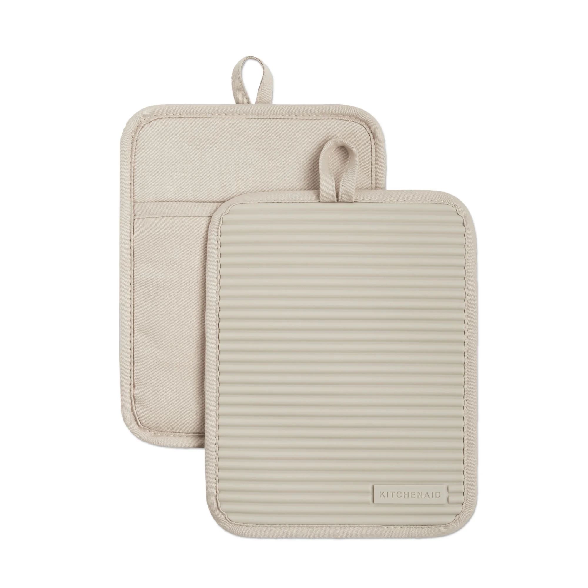 KitchenAid Ribbed Soft Silicone Pot Holder Set, Milkshake Tan, 7"x9", Set of 2 | Walmart (US)