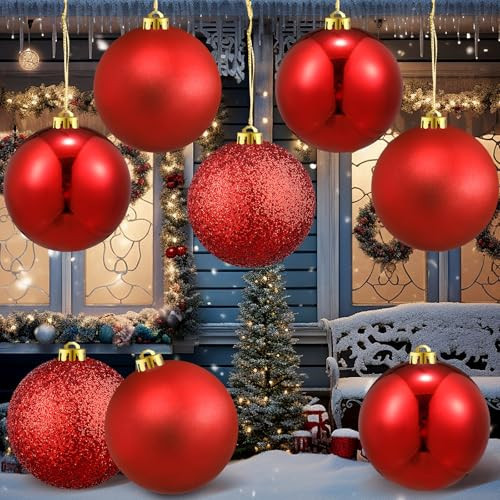Deekin 8 Pack Large Christmas Ball Ornaments for Tree Decoration - 6 Inch Red Jumbo Christmas Ball Outdoor Hanging Glitter Plastic Giant Oversized Ornament for Holiday Party Xmas Tree Outdoor Decor | Amazon (US)