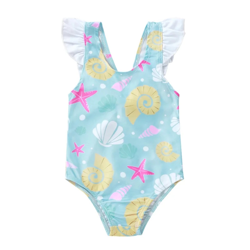 allshope Baby Girls Summer One-piece Swimwear Ruffles Shell Starfish Print Swimsuit Kids Beachwea... | Walmart (US)