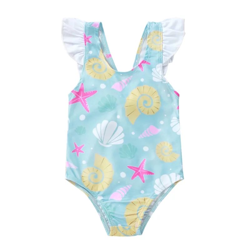 allshope Baby Girls Summer One-piece Swimwear Ruffles Shell Starfish Print Swimsuit Kids Beachwea... | Walmart (US)