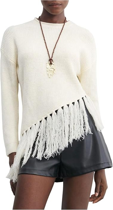 MakeMeChic Women's Boho Fringe Sweater Long Sleeve Pullover Knitted Tops | Amazon (US)
