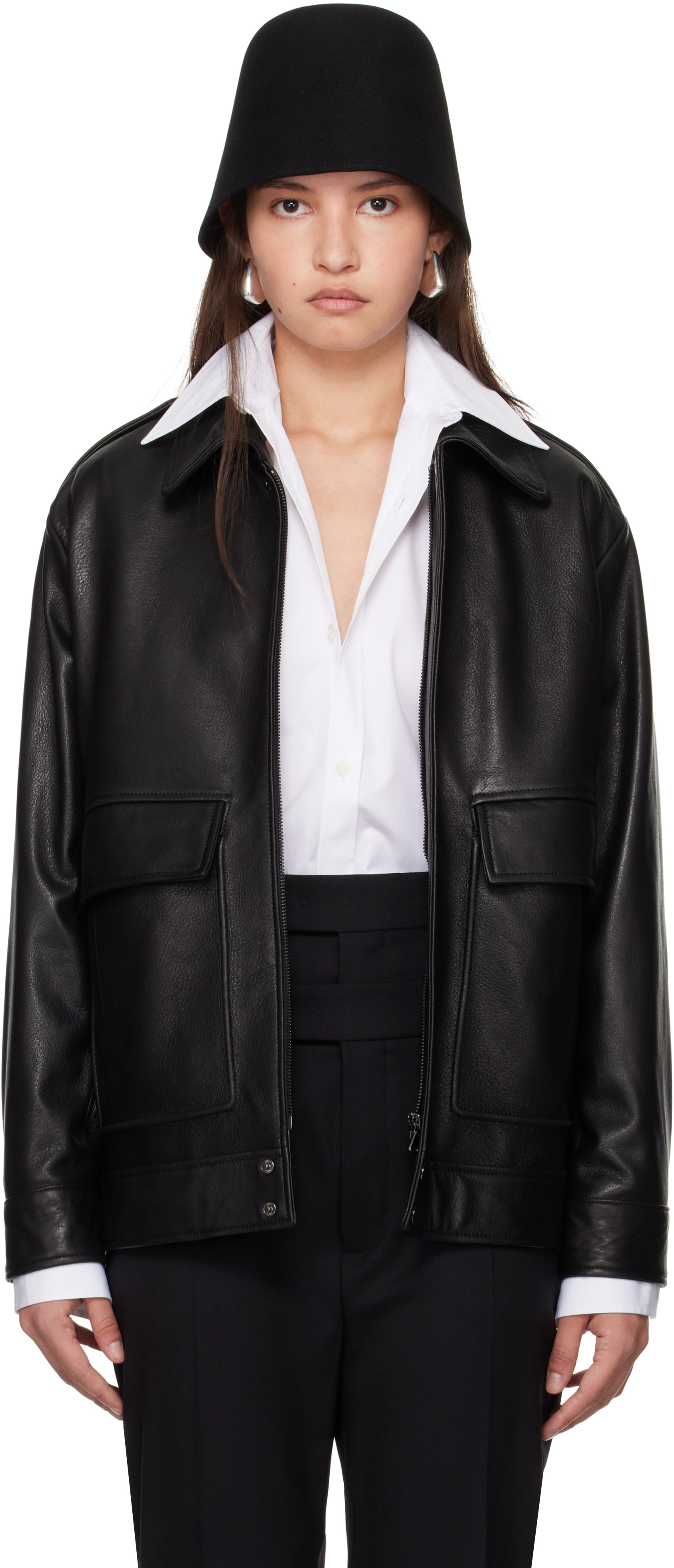 Nour Hammour Black Drey Leather Jacket | SSENSE