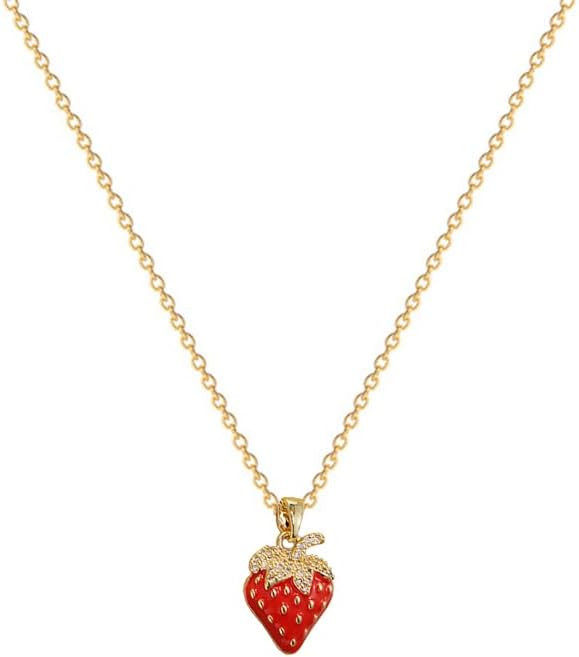 YOOESTORES82 Red Strawberry Pendant Necklace for Women,14K Gold Sparkling Rhinestone Dripping Str... | Amazon (US)