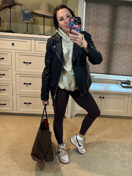 Outfit inspo- oversized leather jacket layered over your favorite hoody.  I’m wearing a men’s size medium… AND satin shoelaces add a significant cute factor 👟

#LTKover40 #LTKshoecrush #LTKstyletip