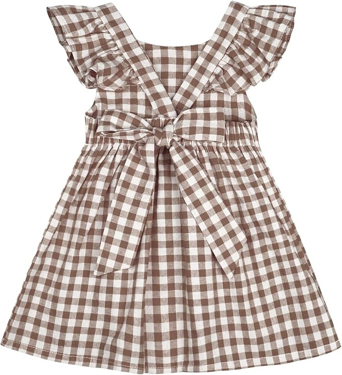 AGQT Baby Girls Plaid Dress Flutter Sleeve Gingham Spring Summer Dresses Size 6M-8T | Amazon (US)
