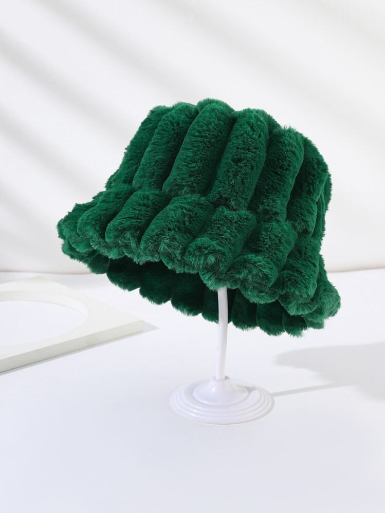 1pc Unisex Drawstring Solid/Dyed Faux Rabbit Fur Casual Fashionable Warm Bucket Hat For New Winte... | SHEIN