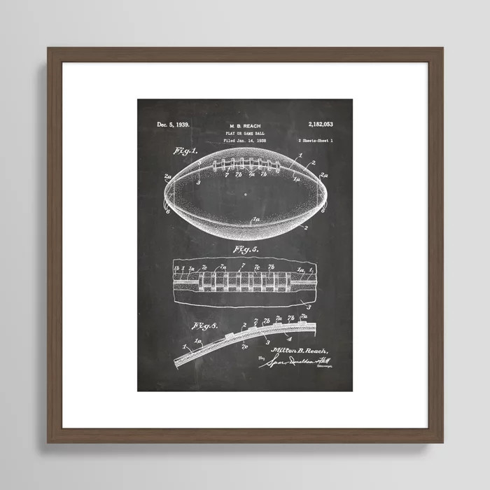 Football Patent - American Football Art - Black Chalkboard Framed Art Print | Society6