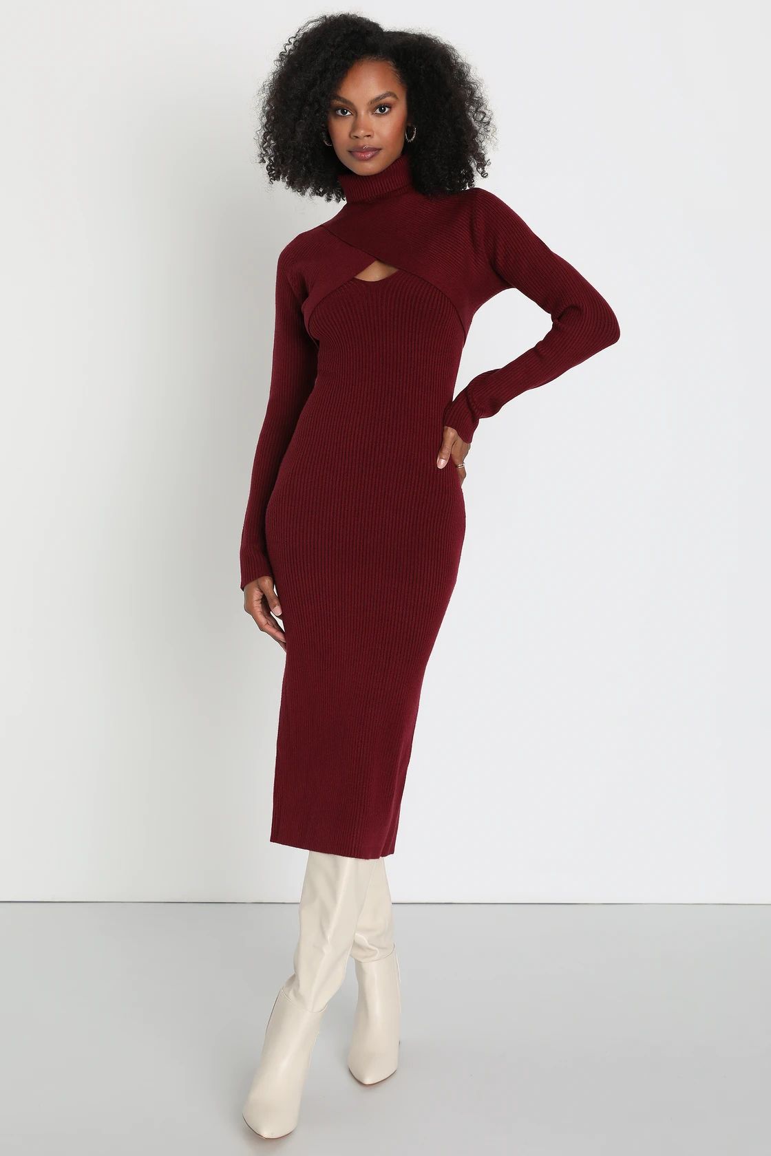 Spectacular Season Burgundy Two-Piece Sweater Dress & Shrug Set | Lulus (US)