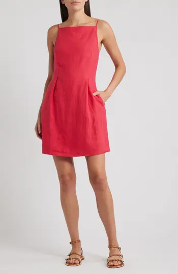 High Neck Sleeveless Linen Minidress | Nordstrom Rack