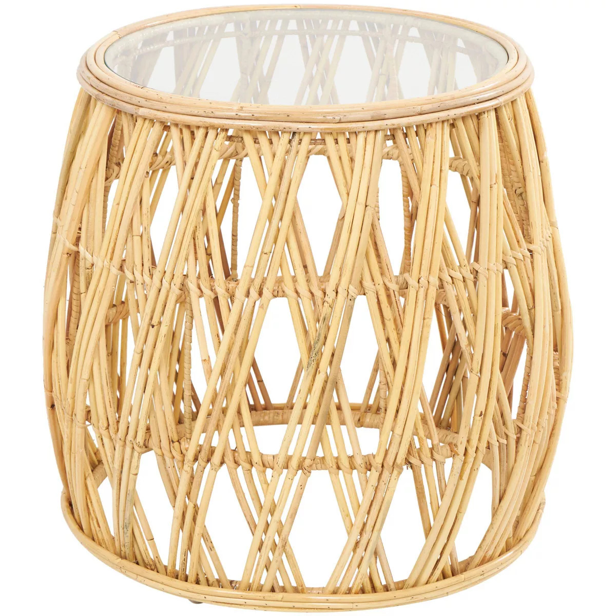 Olivia & May Rattan Handmade Woven Geometric Accent Table with Glass Top Brown | Target