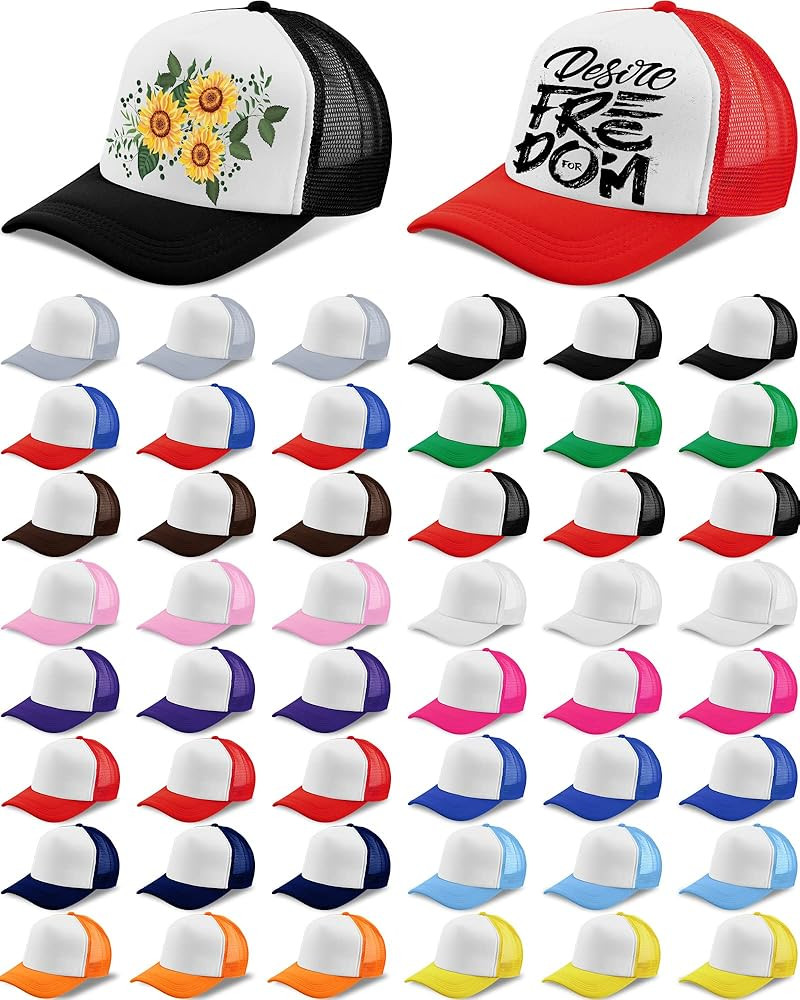 48 Pcs Unisex Sublimation Blank Mesh Trucker Hat with 16 Colors Bulk DIY Adjustable Plain Polyest... | Amazon (US)