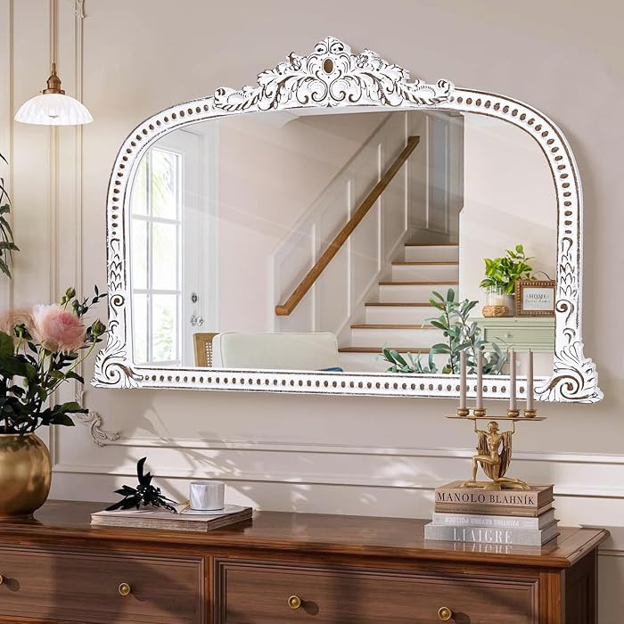 HOITUZYUS Rustic Farmhouse Wooden Wall Mirror: 36x24 Inches Baroque Antique Arched Mirror - Decor... | Amazon (US)