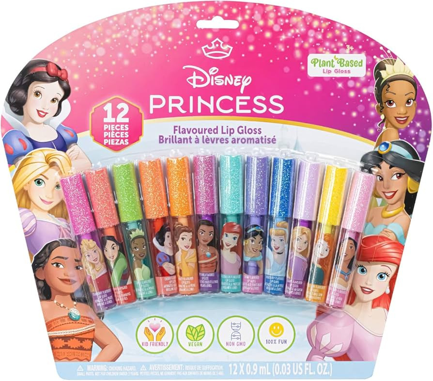 Disney Princess 12 Piece Plant Based Lip Gloss, Girls Party Favours, First Makeup Set for Girl, P... | Amazon (UK)