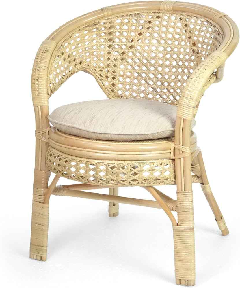Pelangi Handmade Rattan Dining Wicker Chair Natural Color w/Cushion | Amazon (US)
