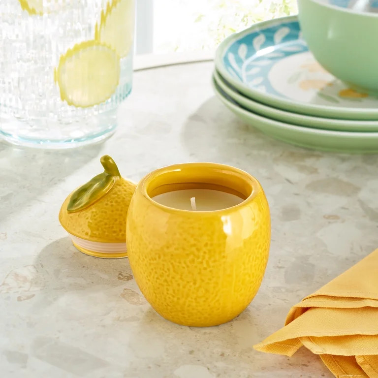 Better Homes & Gardens 1-Wick Ceramic Figural Candle, Lemon and Mint, 6 oz | Walmart (US)