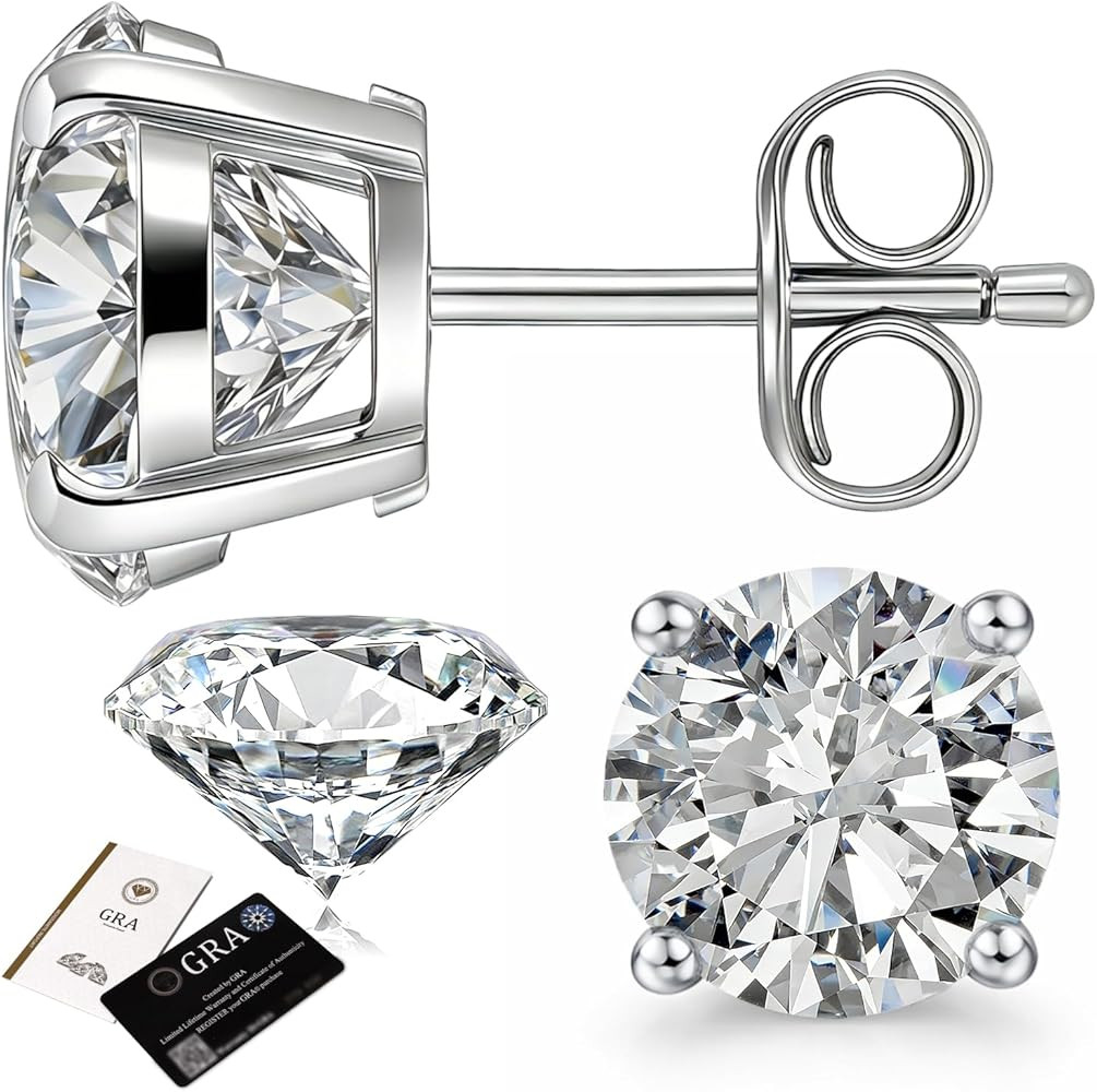 Moissanite Stud Earrings, 0.5CT-2CT 18K White Gold Plated Hypoallergenic Stud Earrings for Women ... | Amazon (US)