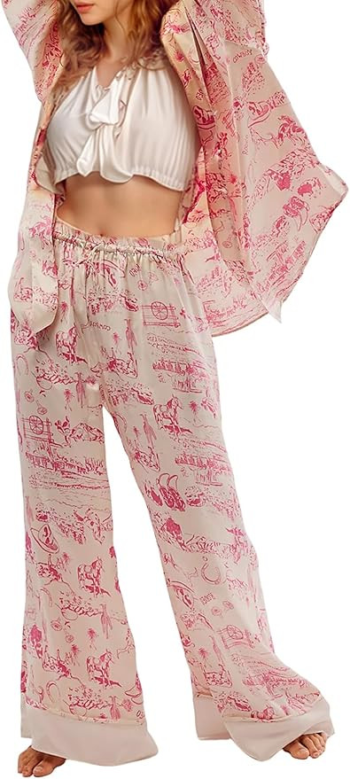 Yimoon Womens Satin Pajama Set Floral Silk Pajamas 2 Piece Cute Long Sleeve Button Down Pjs Sleep... | Amazon (US)