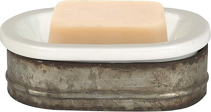 Creative Co-op Galvanized Metal and Stoneware Vintage Soap Dish | Amazon (US)