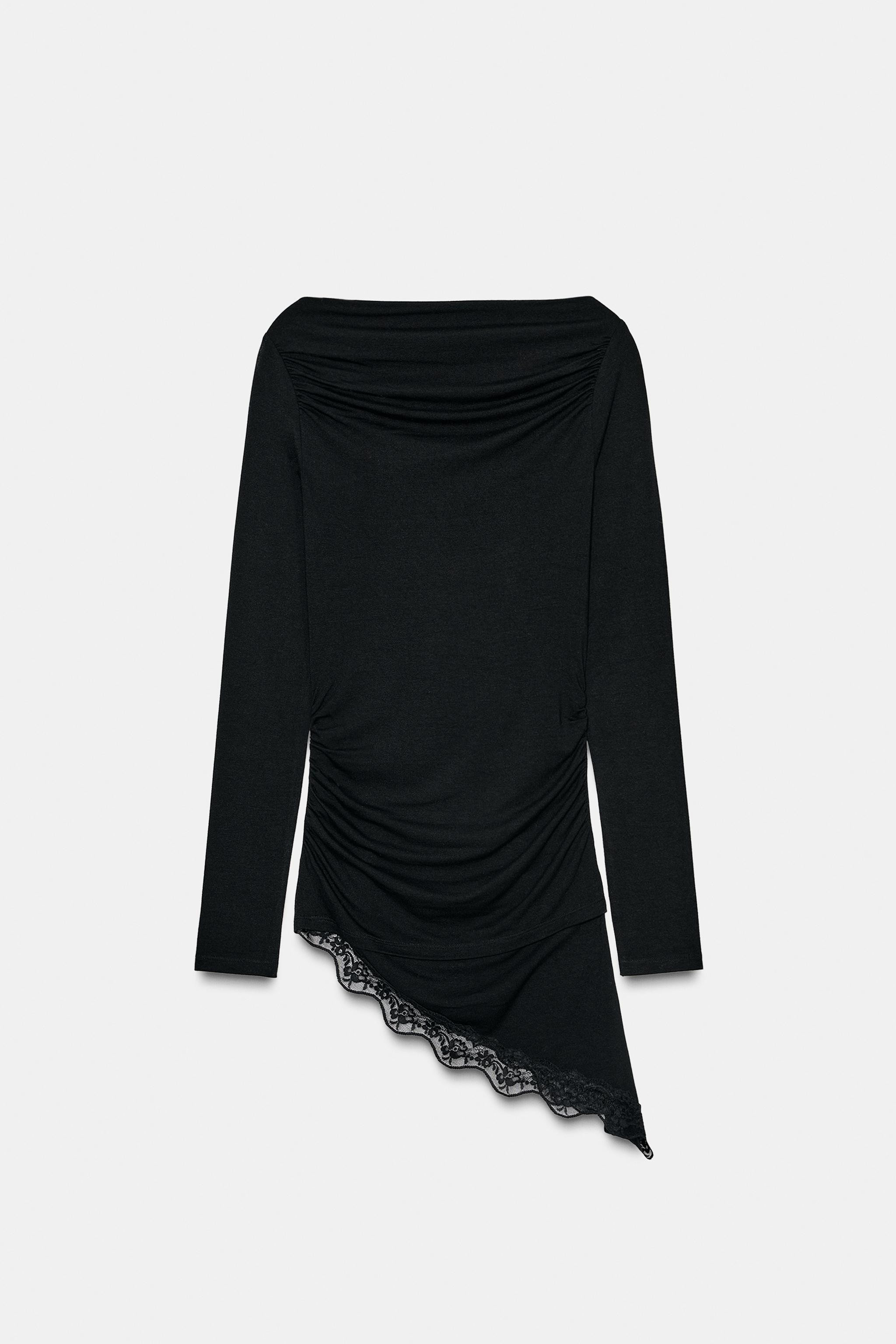 ASYMMETRIC HEM LACE T-SHIRT | Zara US