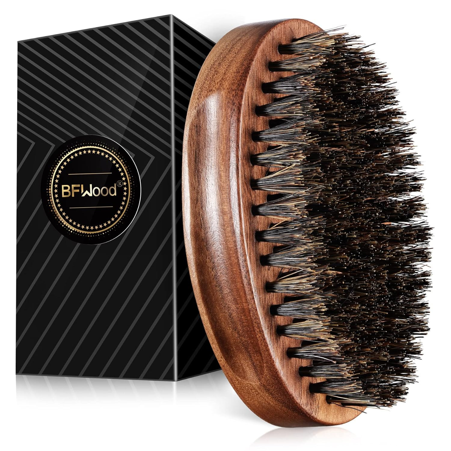 BFWood Boar Bristle Beard Brush - Black Wood Walnut Military Style, Men's Wooden Mustache Brush | Amazon (US)