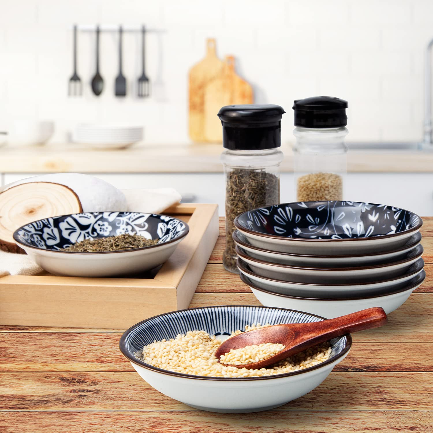 Dipping Bowls, Soy Sauce Dish Ceramic, 3 OZ Small Serving Bowls for Side Dishes Vintage Blue Styl... | Amazon (US)